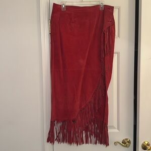 Leather wrap skirt with fringe